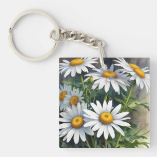 Daisies Bloemenbos Elegante Waterverf Sleutelhanger