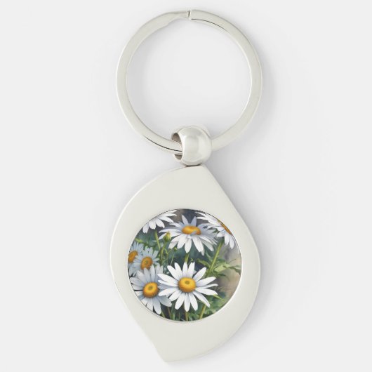 Daisies Bloemenbos Elegante Waterverf Sleutelhanger (Voorkant)
