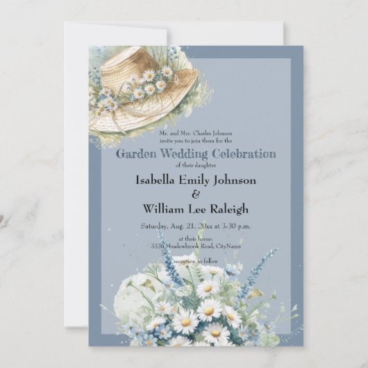 Daisies & Blue Denim rustieke bruiloft Kaart (Voorkant)