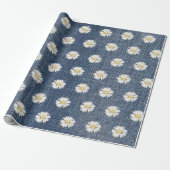 Daisies Blue Jean Denim Cadeaupapier (Uitgerold)