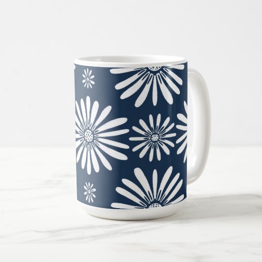 Daisies Blue White Floral Pattern Koffiemok (Voorkant rechts)