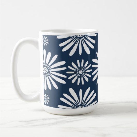 Daisies Blue White Floral Pattern Koffiemok (Links)