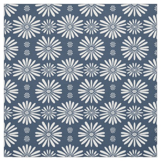 Daisies Blue White Pattern Stof (Swatch)