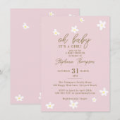 Daisies Blush Roze Oh Baby Meisje Douche Kaart (Voorkant / Achterkant)