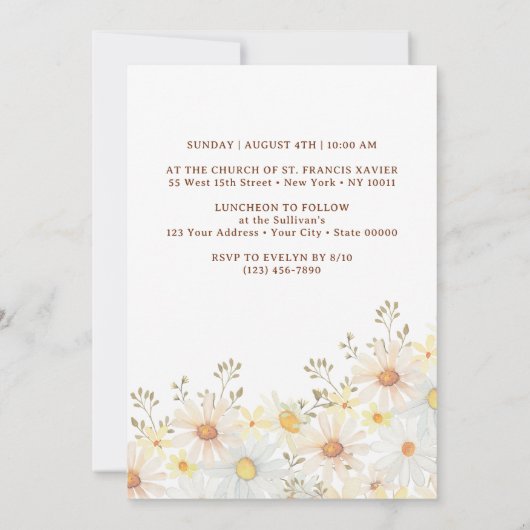 Daisies Boeket Baptisme Uitnodiging (Achterkant)