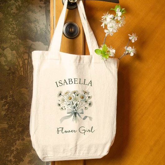 Daisies Bow Waterverf Bloemennaam Bloemenmeisje Grote Tote Bag