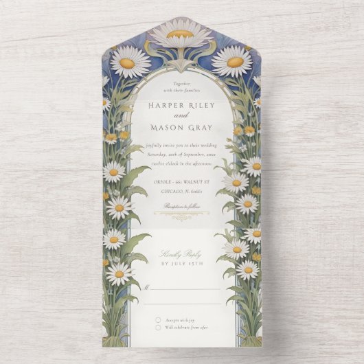 Daisies bruiloft geperforeerde RSVP All In One Uitnodiging (Binnen)