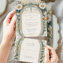 Daisies bruiloft geperforeerde RSVP All In One Uitnodiging