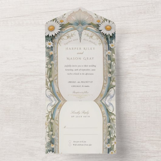 Daisies bruiloft geperforeerde RSVP All In One Uitnodiging (Binnen)