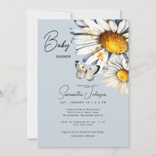 Daisies & Butterfly Baby shower Kaart (Voorkant)
