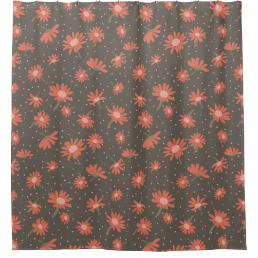 Daisies Coral Pink BrownFloral Pattern Douchegordijn (Voorkant)