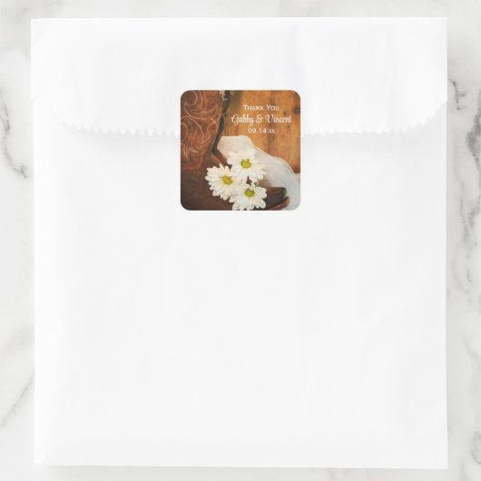 Daisies Cowboy Boots bruiloft Dank je wel Vierkante Sticker (Tas)
