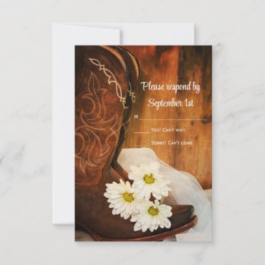 Daisies Cowboy Boots country Western Wedding RSVP (Voorkant)