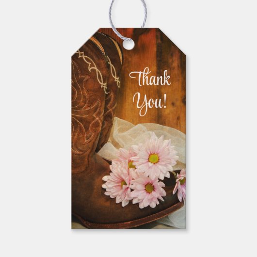 Daisies Cowboy Boots Western Wedding Favor Label Cadeaulabel (Voorkant)