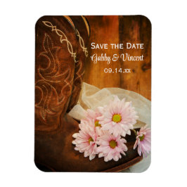 Daisies Cowboy Boots Western Wedding Save the Date Magneet