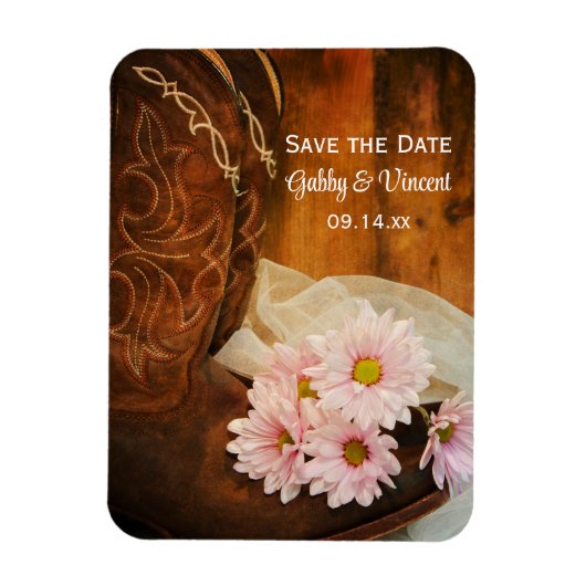 Daisies Cowboy Boots Western Wedding Save the Date Magneet (Verticaal)