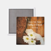 Daisies Cowboy Boots Western Wedding Save the Date Magneet (Voorkant / Achterkant)