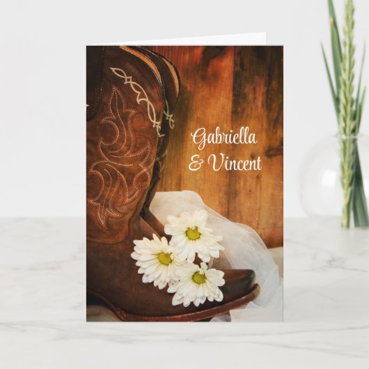 Daisies Cowboy Boots Westerne huwelijksuitnodiging (Voorkant)