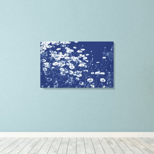 Daisies - Cyanotype-effect Canvas Afdruk (Insitu (Houten vloer))