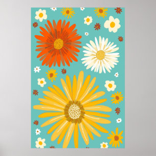Daisies Daisy Flowers Retro Art Poster