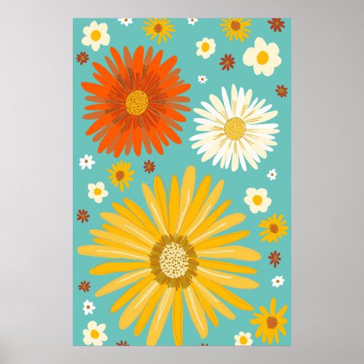 Daisies Daisy Flowers Retro Art Poster (Voorkant)