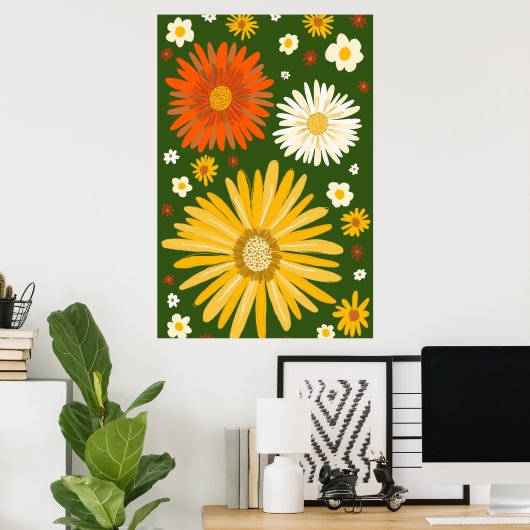Daisies Daisy Flowers Retro Art Poster (Thuiskantoor)