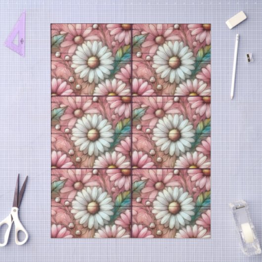 Daisies Daisy Pastel Roze Witte Bloemen Decoupage Tissuepapier (Craft)