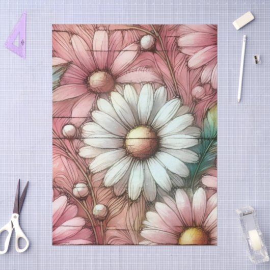 Daisies Daisy Pastel Roze Witte Bloemen Decoupage Tissuepapier (Craft)