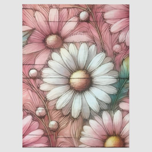 Daisies Daisy Pastel Roze Witte Bloemen Decoupage Tissuepapier (Voorkant)