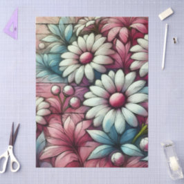 Daisies Daisy Roze Wit Blauw Bloemen Decoupage Tissuepapier
