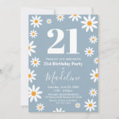 Daisies Dusty blue Birthday Party Invitation Kaart (Voorkant)