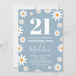 Daisies Dusty blue Birthday Party Invitation Kaart