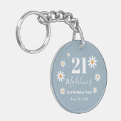 Daisies Dusty blue Birthday Party  Sleutelhanger (Voorkant Links)