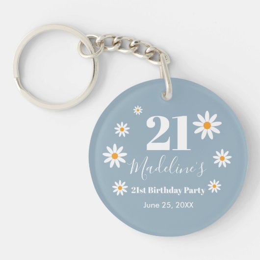 Daisies Dusty blue Birthday Party  Sleutelhanger (Voorkant)