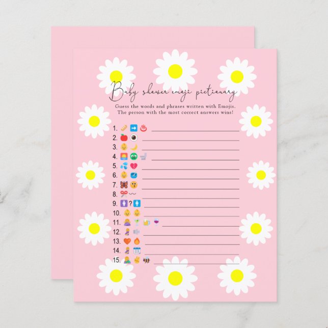 Daisies - Emoji afbeelding game baby shower (Voorkant / Achterkant)