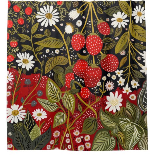 Daisies en Aardbeien Douchegordijn (Voorkant)