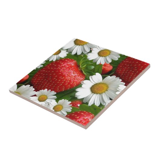 Daisies en aardbeien tegeltje (Zijkant)