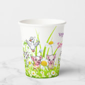 Daisies en boerderijdieren Gelukkige verjaardag Papieren Bekers (Voorkant)