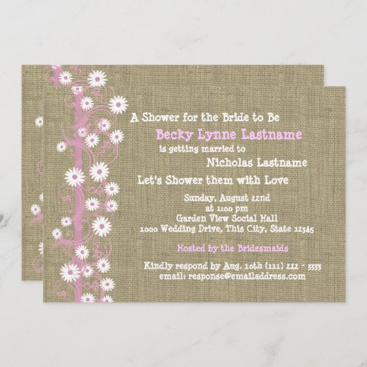 Daisies en Burlap Roze Vrijgezellenfeest Kaart (Voorkant / Achterkant)