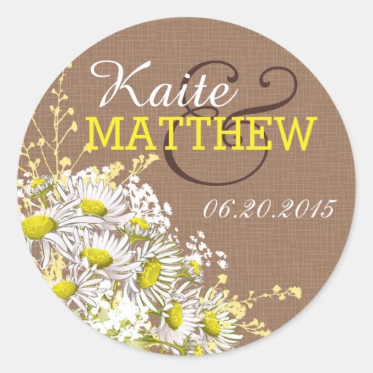 Daisies en Burlap Wedding Label (Voorkant)