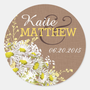 Daisies en Burlap Wedding Label