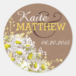 Daisies en Burlap Wedding Label