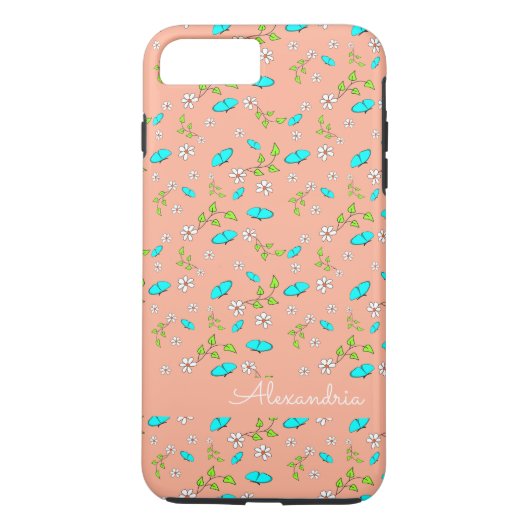 Daisies en Butterflies Coral & Turquoise Case-Mate iPhone Case (Achterkant)