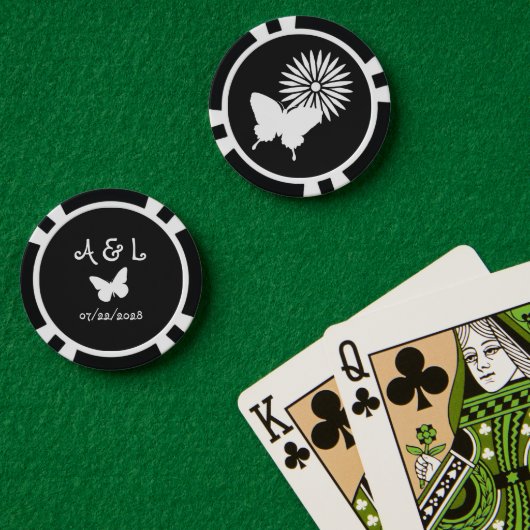 Daisies en Butterflies in Black Poker Chips (Pokertafel (Dubbel))
