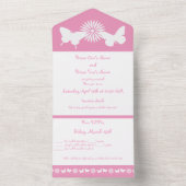 Daisies en Butterflies in Petal Pink All In One Uitnodiging (Binnen)