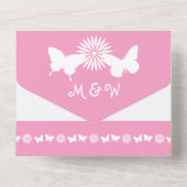 Daisies en Butterflies in Petal Pink All In One Uitnodiging (Achterkant)