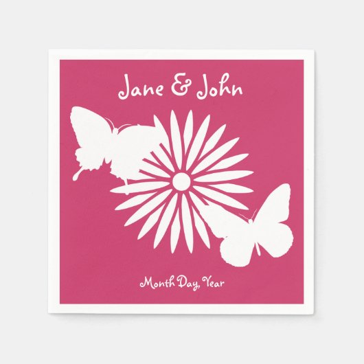 Daisies en Butterflies in Raspberry Napkins Servetten (Voorkant)