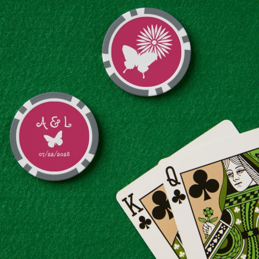 Daisies en Butterflies in Raspberry Poker Chips (Pokertafel (Dubbel))