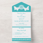 Daisies en Butterflies in Turquoise All In One Uitnodiging (Binnen)