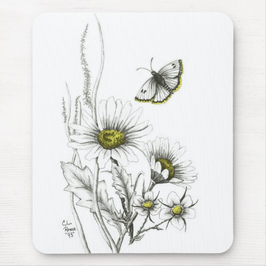 Daisies en Butterfly Mousepad Muismat (Voorkant)